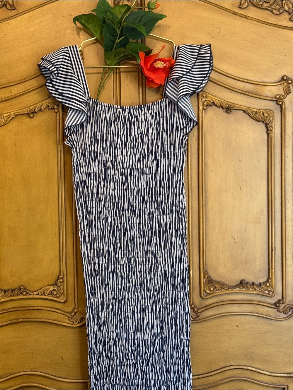 Blue and White Striped Smocked Dress - Picture 9 of 9